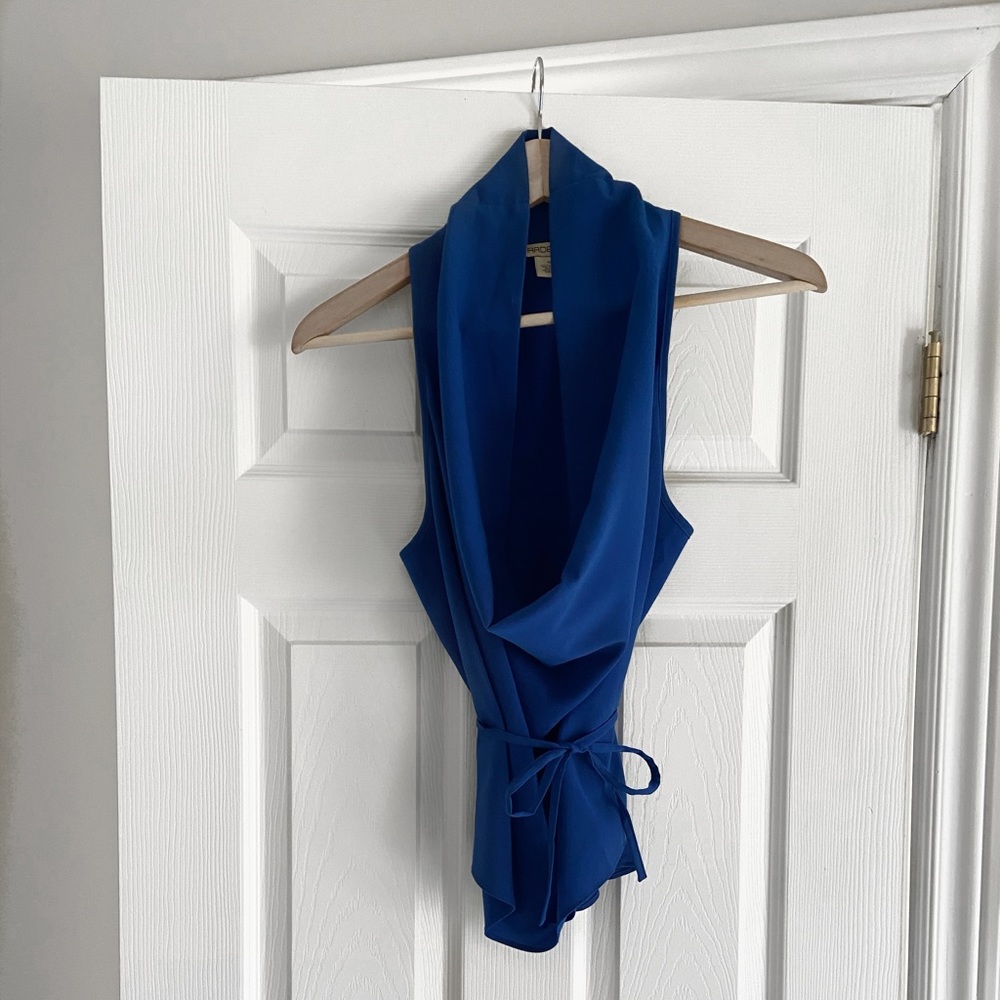 Arden B | Blue sleeveless cowl neck blouse